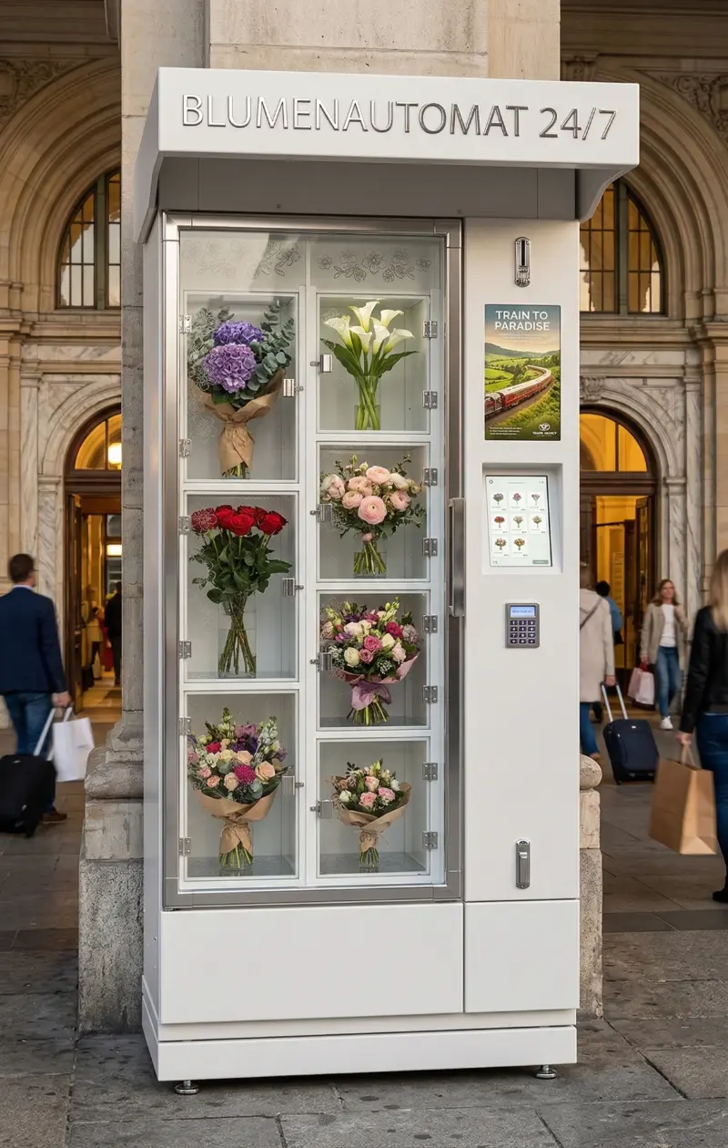 FLORA Blumenautomat mit Blumenfächern und integriertem Display
