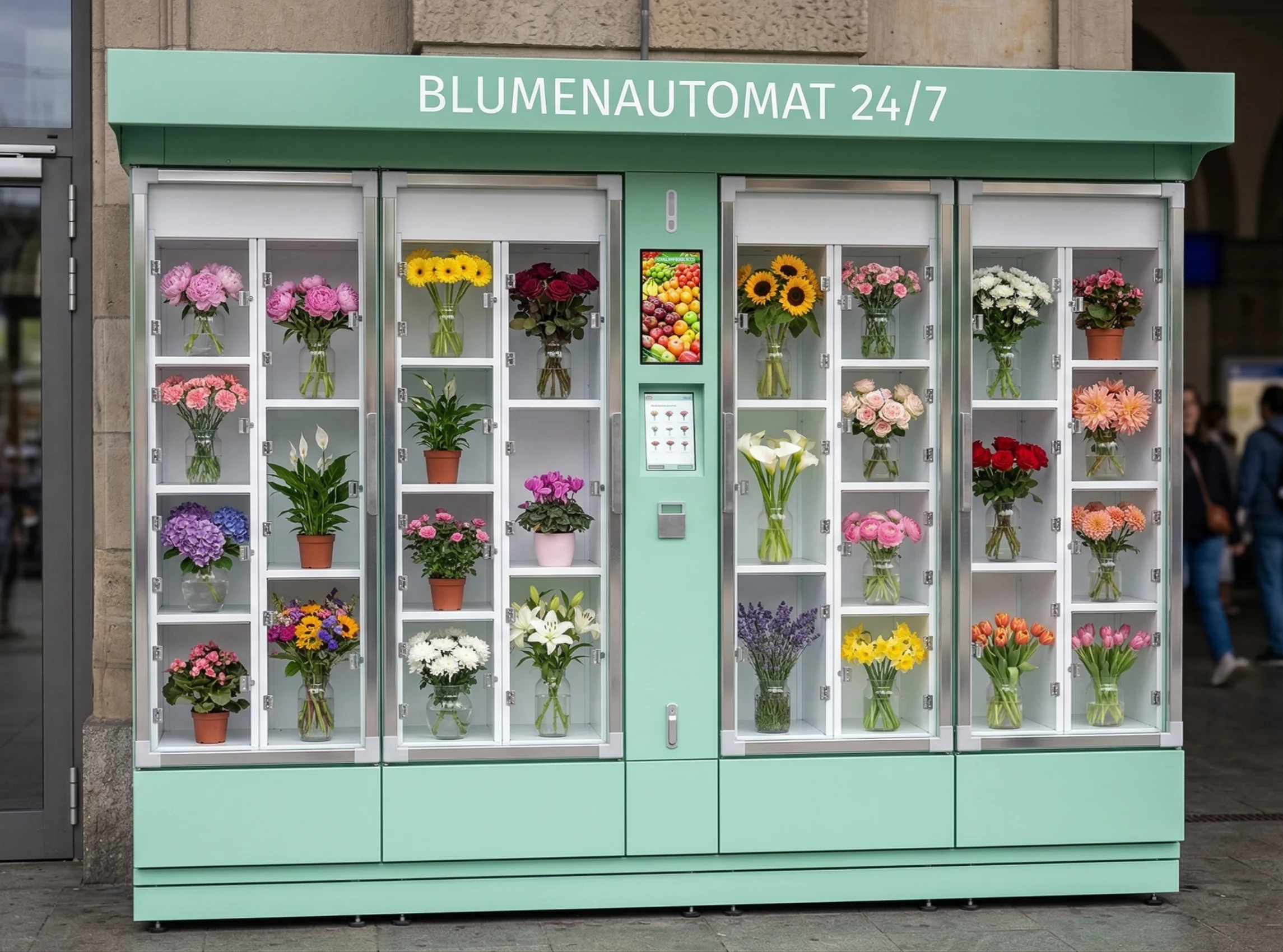 FLORA M4 Blumenautomat in einem Bahnhof